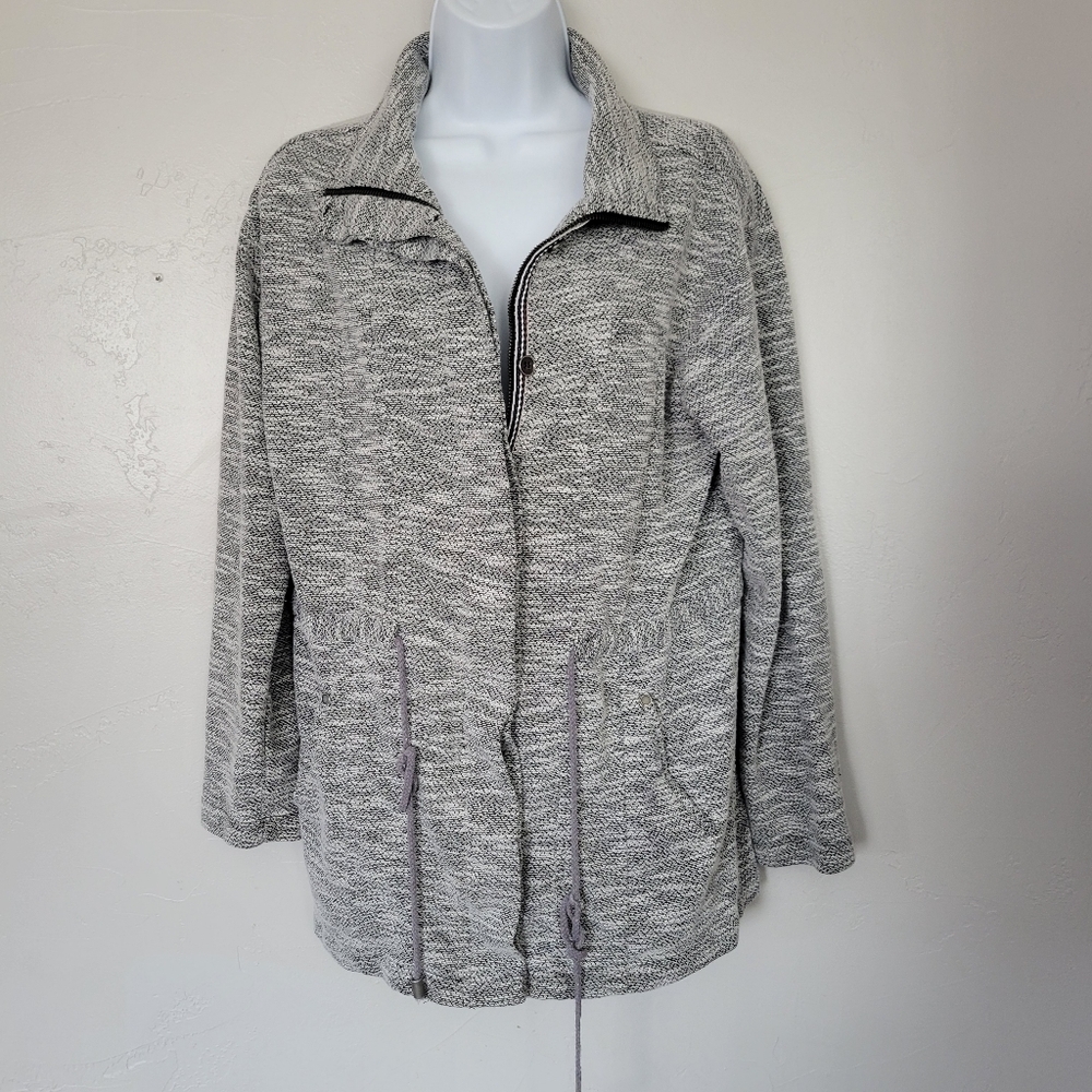 Skies Are Blue Black White Grey Jacket Full Zip Drawstring Waist Thick Comfy Top